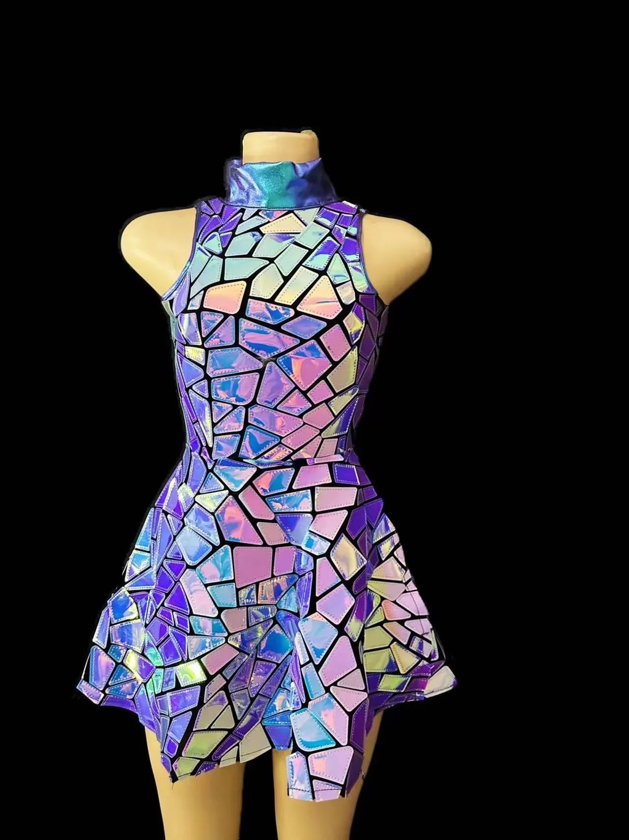 Purple Blue Laser Mirror Sequin Top Vest Dress/Pant 3pcs